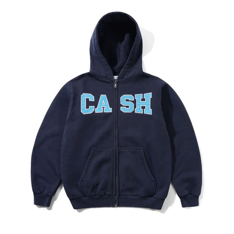 Cash Only Campus Applique Zip-Thru Hood Washed Navy