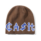Cash Only Currency Skully Beanie Brown