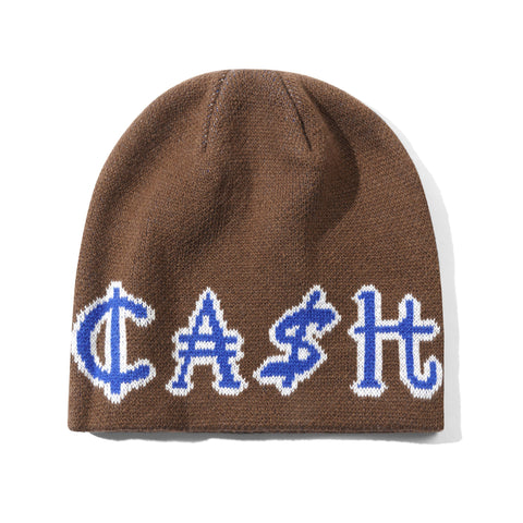 Cash Only Currency Skully Beanie Brown