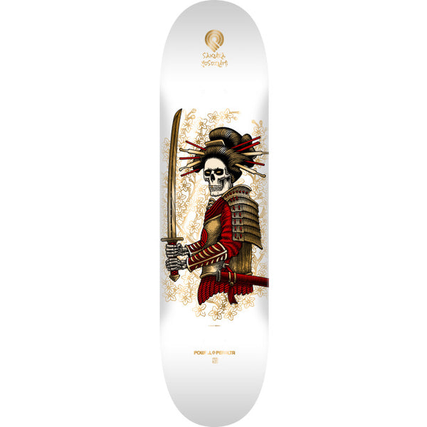 Powell Peralta Sakura Yosozumi Onna Bugeisha FLIGHT Shape 243 K20 White/Gold Foil Skateboard Deck 8.25" x 31.95"