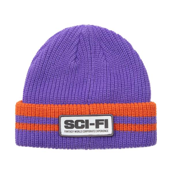 Sci-Fi Fantasy Reflective Patch Striped Beanie Purple/Orange