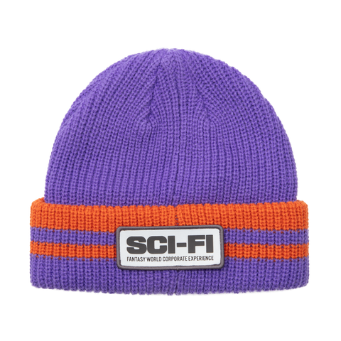 Sci-Fi Fantasy Reflective Patch Striped Beanie Purple/Orange