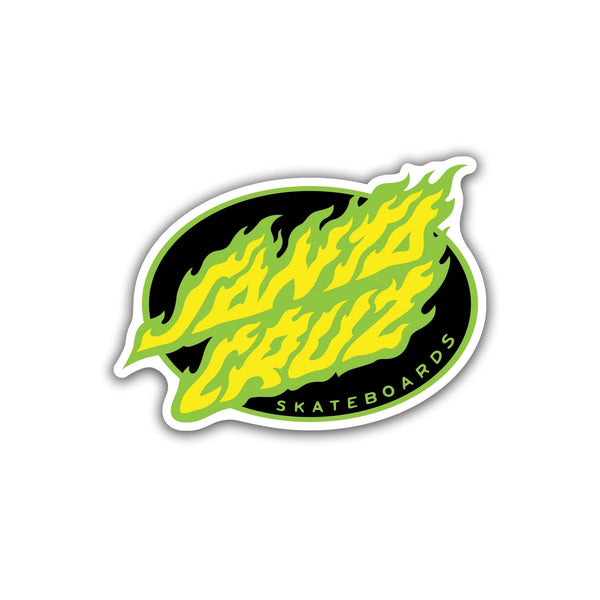 Santa Cruz Oval Flame Dot Sticker Green/Yellow 3.5" x 2.5"