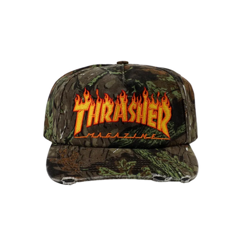 Thrasher Flame Distressed Snapback Camo