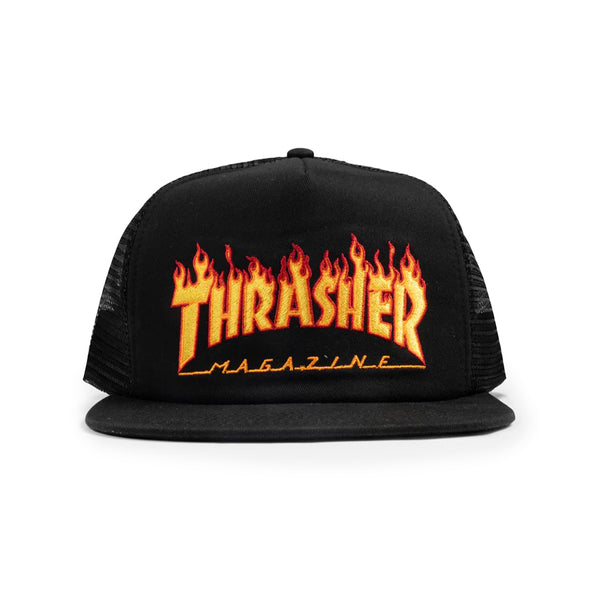 Thrasher Flame Embroidered Mesh Cap Black