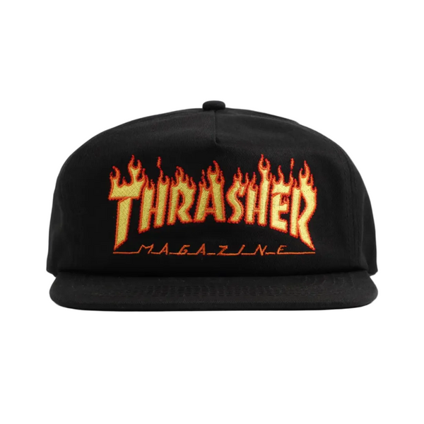 Thrasher Flame Embroidered Snapback Black