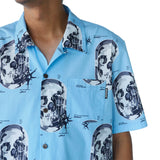 Preduce X SBTG Skull Aloha Short Sleeve Button Up Shirt Baby Blue